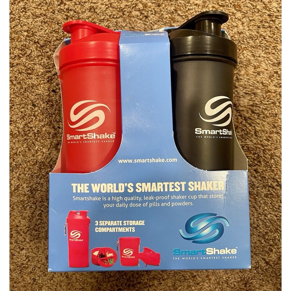 SmartShake Original2Go Protein Shaker Bottle 2-Pack Red & Black 20oz NEW